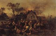 Ludwig Knaus A Farm Fire oil painting reproduction